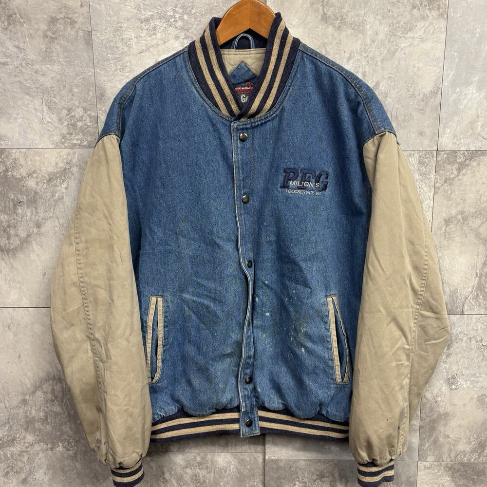 Top Gear corporate embroidered blue / tan 1990s vintage varsity jacket